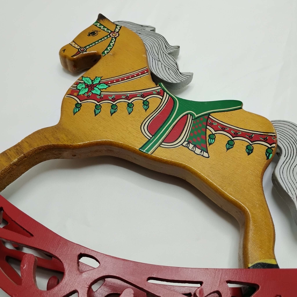 Vtg Christmas Hand Painted Wooden Rocking Horse Toy JAC Holiday Decor Folk Art - Picture 7 of 13